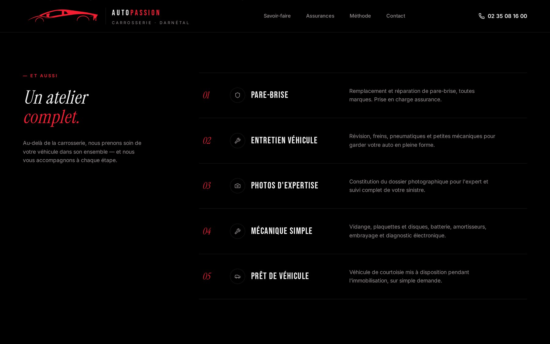 Section « Un atelier complet » du site AutoPassion