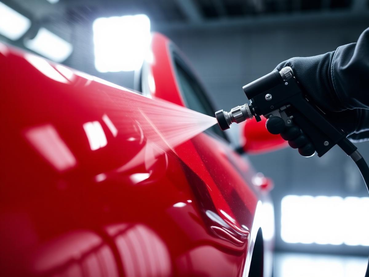 Application de peinture en cabine dans l'atelier AutoPassion